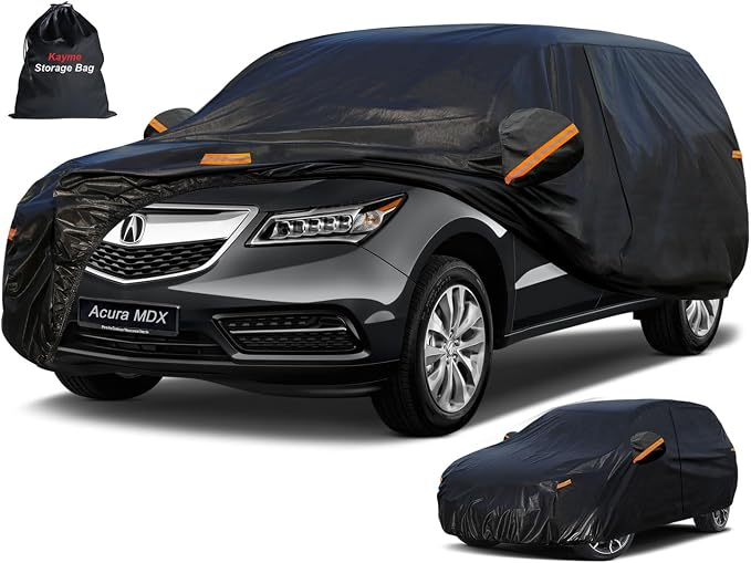 Kayme 7 Layers SUV Car Cover Custom Fit for Acura MDX (2001-2025) Waterproof All Weather for Automobiles, Outdoor Full Cover Rain Sun UV Protection.Black