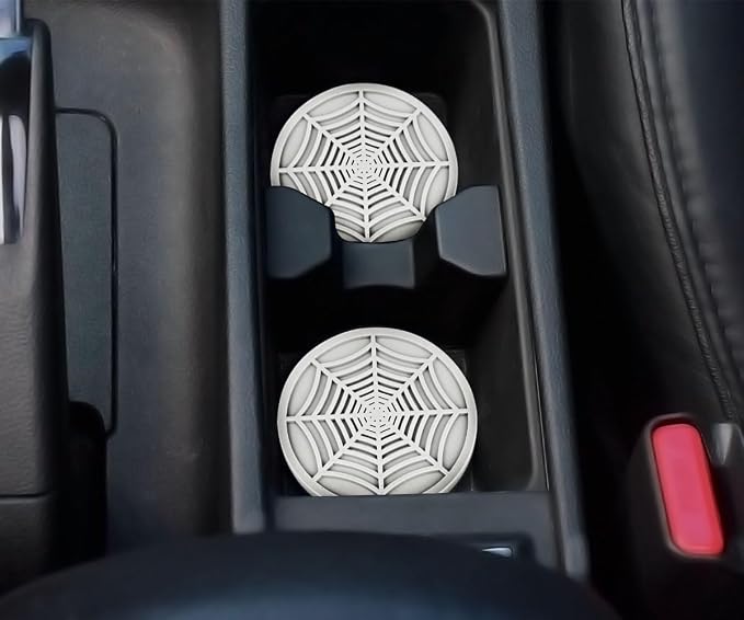 Car Cup Holder Coasters, Cute and Creativity Cup Holder Insert Coaster Car Interior Accessories-2.75 inch Silicone Anti Slip Spider Web Car Coaster-Universal (Pack of 2)