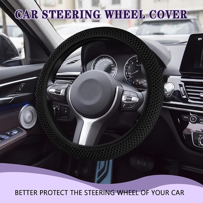Elastic Stretch Steering Wheel Cover, Steering Wheel Cover, 15" Breathable Auto Steering Wheel Protector, Universal Car Accessories Comfortable Non-Slip Vehicle Steering Wheel Covers for Women Men