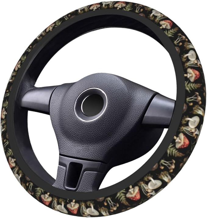 Vintage Forest Mushroom Steering Wheel Cover For Women Men Girls, Universal 15 Inch Anti Slip Steering Wheel Protector Car Accessories Interior For Auto Truck Suv