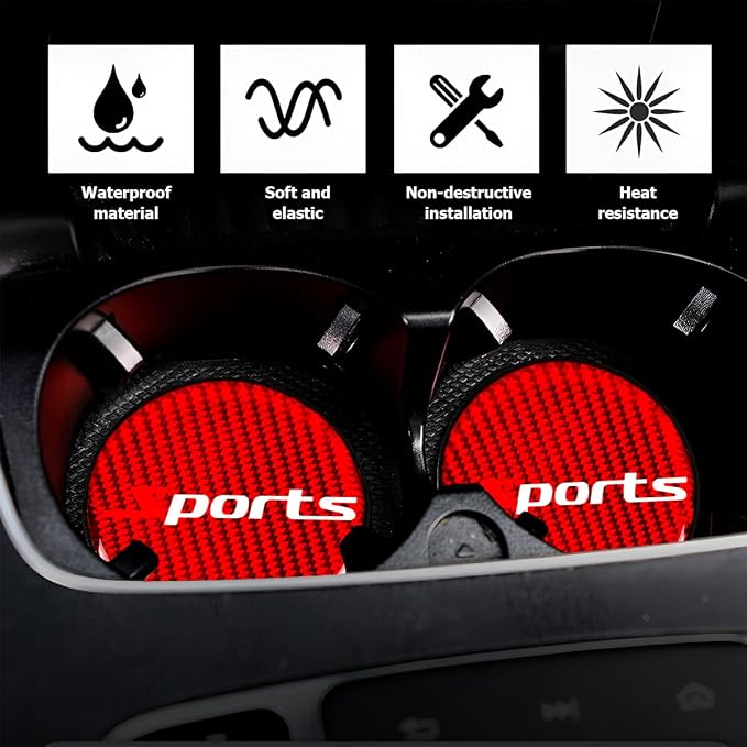 BESULEN Car Cup Holder Coaster, 4 PCS Carbon Fiber Non-Slip Embedded Coasters, Universal 2.75 Inch Cup Holder Insert Coaster Pad, Sports Racing Durable Drink Mat, Car Interior Accessories