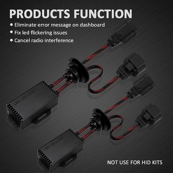 H13 9008 LED Canbus Decoder：2PCS H13 9008 Anti Flicker Harness/Load Resistor with Waterproof Rubber Ring for Led Headlight Bulb, Canbus Decoders Error Free, LED Warning Canceller Resistor Adapter