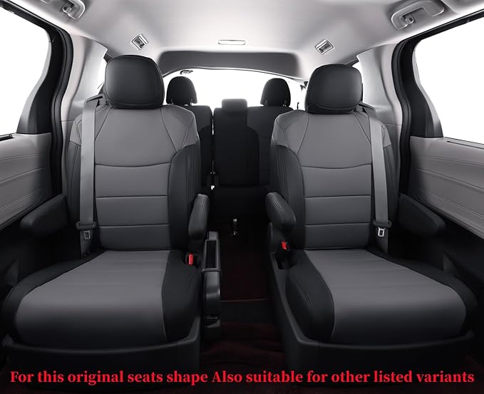 coverdream Leather Seat Covers for Toyota Sienna 2021–2026 XSE/XLE/Limited/Platinum/Woodland,7-Passenger,2nd Row w/No Leg Rest,Custom Fit Full Set Waterproof Seat Protector,Black/Gray