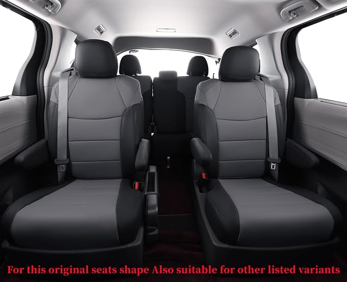 coverdream Sienna Seat Covers Custom Fit for 2021-2026 Toyota Sienna LE/XLE (8-Passenger),2nd Row Bench w/Removable Middle Seat,Waterproof Leather Car Seat Protector (Full Set,Black/Gray)