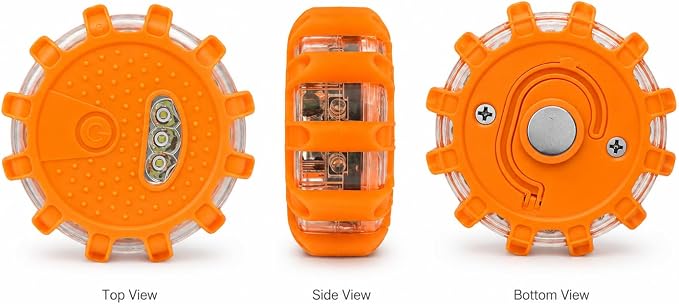 Huyumpxy LED Road Flares Emergency Lights, 9 Flashing Modes Roadside Safety Warning Light with Magnetic Base & Built-in Hook, Battery Powered Safety Beacon for Car, Truck, Motorcycle, Camping, 1 Pack