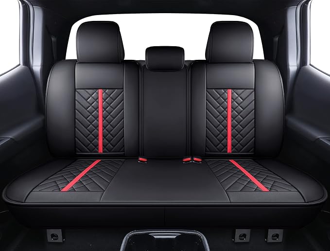 Tomatoman Tacoma Seat Covers Compatible with Toyota Tacoma 2005-2024 2025 2026 Truck Access Crew Double Extended Cab TRD Sport Offroad Limited SR5 V6 Airbag Compatible Car Cushions(Full Set/Black-Red)