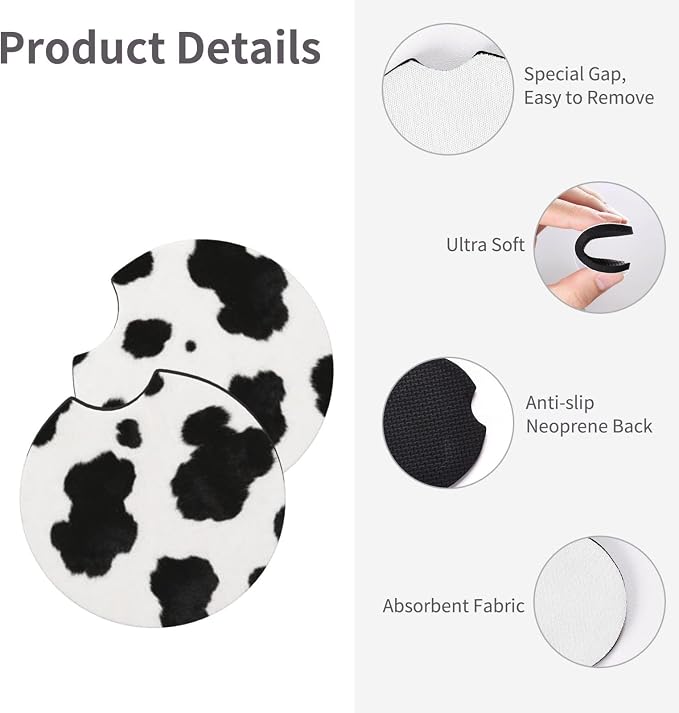 Cow Print Steering Wheel Cover - Cow Cattle Print Steering Wheel Cover Anti-Slip Breathable for 15 in Universal 2 Pcs Car Interior Cup Holder Pad for Men Women
