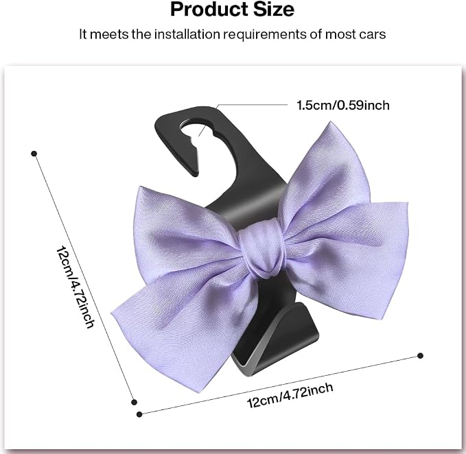 2-Pack Car Seat Headrest Hooks, Handbag Hangers, Light purple | Storage organizer for handbags, clothes, coats and grocery bags; practical interior accessory for most cars and SUVs