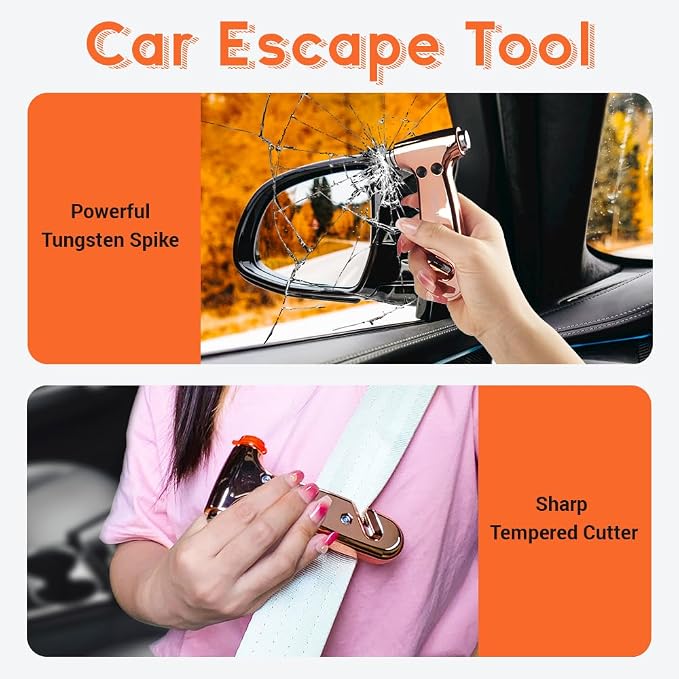 SINSEN Window Breaker Seatbelt Cutter for Car, Emergency Tool to Break Glass, 1, Rose Gold