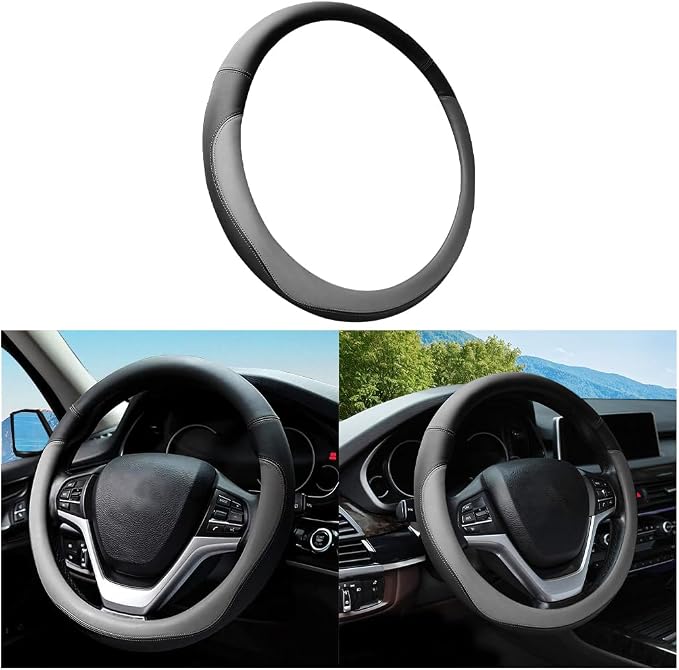 Mandark Car Steering Wheel Cover, Elastic Stretch Breathable Anti-Slip Microfiber Leather Auto Steering Wheel Protector, Soft Vehicle Interior Decor Accessories, Universal for RV, SUV, Truck (Gray)