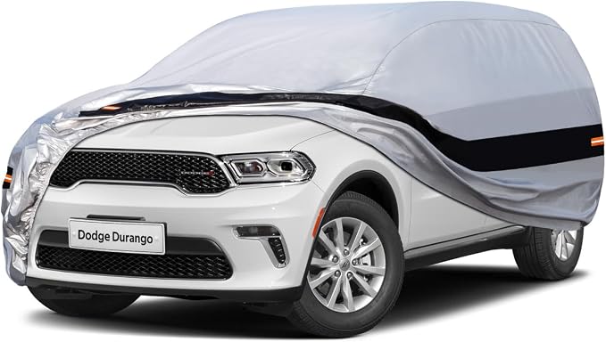 10 Layers SUV Car Cover Custom Fit for Dodge Durango (2004-2024) Waterproof All Weather for Automobiles, Outdoor Full Cover Rain Sun UV Protection.Silver