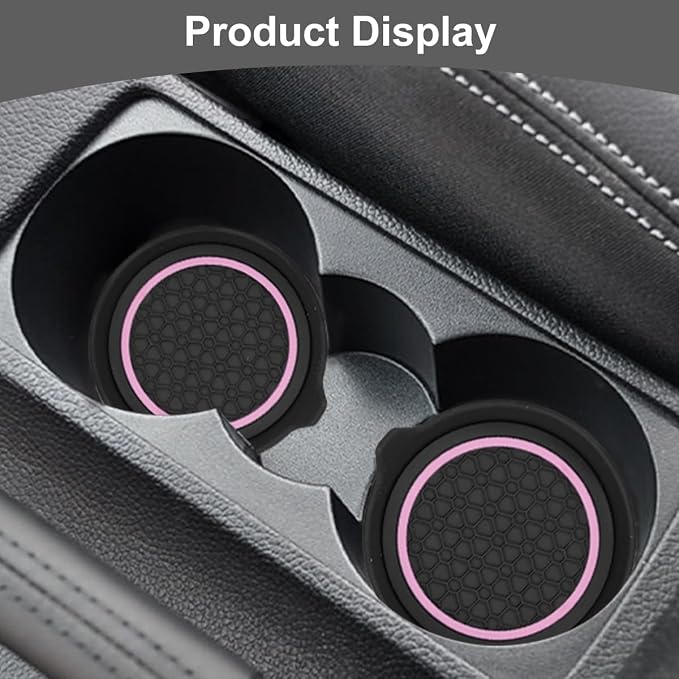 HZEL Car Cup Holder Coasters, 4PCS Non Slip Waterproof Vehicle Water Bottle Pads, Recessed Automotive Interior Drink Mat Decoration Accessories, Universal for SUV Sedan Truck (Pink/Black)
