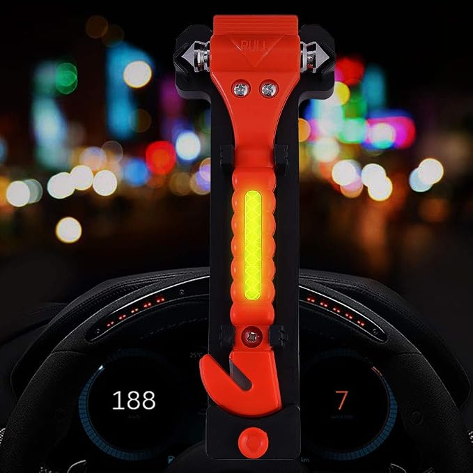 4PCS GoDeCho Car Emergency Window Breaker and Seat Belt Cutter Hammer Tool | with Light Reflective Tape,with Protective Bracket, for Driver Gift