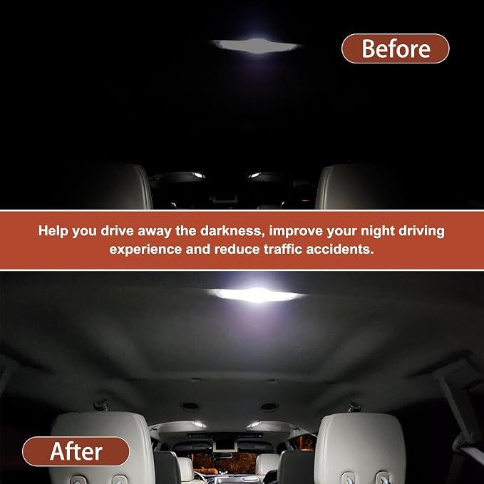 42 Pieces Car LED Dome Interior Light Kits, 28mm/31mm/36mm/41mm/BA9S/T5/T10 Bulb Kit, Car Dome Map Dash Door Trunk Indicator Light Cargo Door Courtesy License Plate (White)