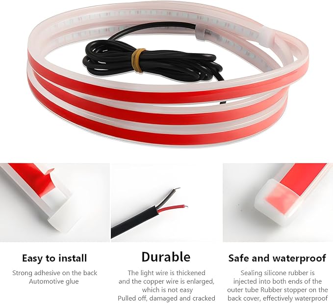 Bittwee 2PCS Car Door LED Strip Lights, 48 Inch 1.2M Multi-Color Waterproof Automotive LED Door Warning Light Strip Flowing Flexible Sequential Safty Lamp, Universal for Vehicle SUV Truck RV