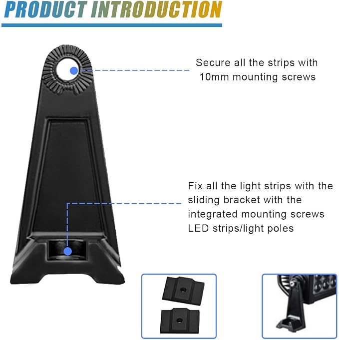2PCS LED Light Bar Mounting Brackets, Adjustable Side Bracket Kit, Slide Base Bottom Mount Universal for Work Light Bars, LED Pod (902-4)