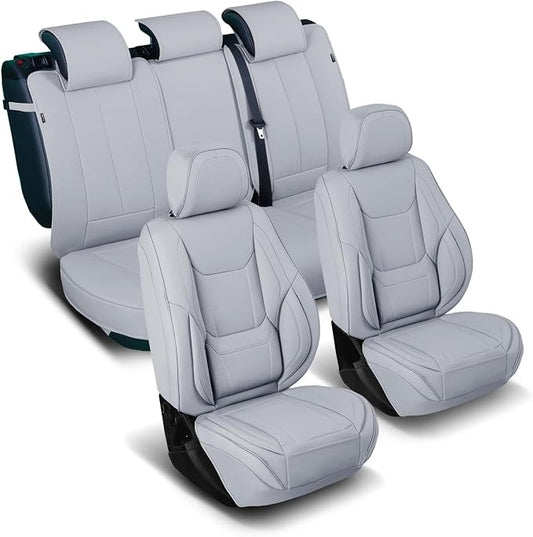 Coverland Custom Truck Car Seat Covers Full Set for [2021-2026 Ford F150 Super, SuperCrew Cab Front Bucket Seats Rear 40/60 Bench w/o Armrest] - Protector Water Resistant Leather [Full Set-Gray]
