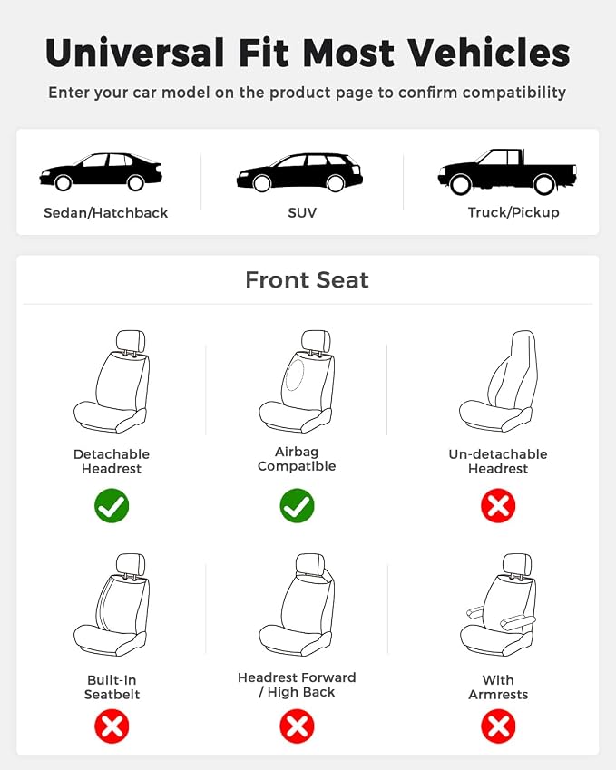 Huidasource Front Seat Covers, Universal Fit for Most Cars SUV Trucks, Full Coverage Leather Seat Cover, Airbag Compatble, Seat Function Retain, Storage Pocket Design, Easy to Install, Black & Orange