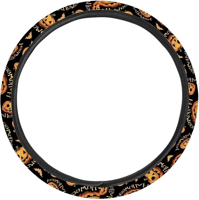 AFPANQZ Pumpkin Pattern Car Steering Wheel Cover Soft Sweat Absorbing Non-Slip Steering Wheel Covers 15 inch Universal Fit Alomost Cars SUVs Truck Halloween Car Interior Decoration