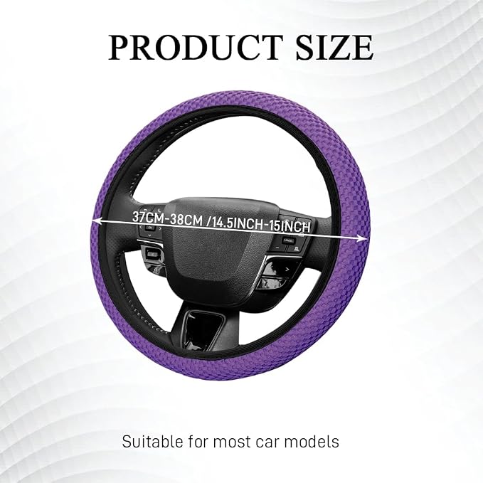 Elastic Stretch Steering Wheel Cover, Steering Wheel Protector, 15 Inch Anti-Slip Breathable Microfiber Ice Silk Protection, Easy Carry, Warm in Winter & Cool in Summer for Cars (Purple)
