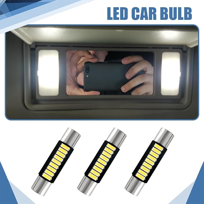 6PCS 28mm 29mm 6614F Festoon LED Car Bulb, Car Vanity Light Bulbs, Extremely Bright 9-SMD 4014 Chips LED Bulb, Car Accessories Visor Light Bulb for Vanity Mirror, Dome Light (White)