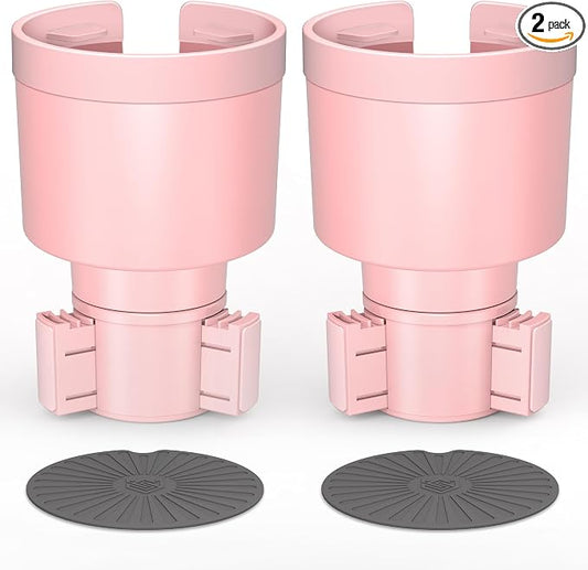 Seven Sparta 2 Pack Car Cup Holder Expander with Offset Adjustable Base, Compatible with Hydro Flasks 32/40 Ounce, Compatible with Yeti Ramblers 20/26/30 Ounce, Other Bottles in 3.4"-3.8" (Pink)