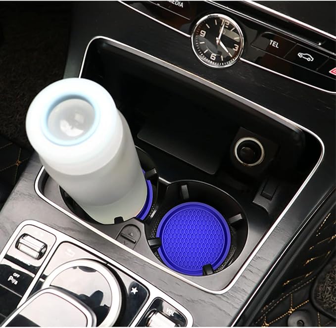 8sanlione 4 Pack Car Cup Holder Coaster, 2.75 Inch Diameter Non-Slip Universal Insert Coaster, Durable, Suitable for Most Car Interior, Car Accessory for Women and Men (Trench/Deep Blue)