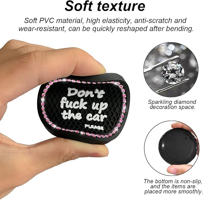 2 Pack Bling Car Coasters for Cup Holder, Crystal Rhinestone 2.75 in Cup Holder Coaster, Silicone Anti-Slip Insert Cup Mats for Women, Interior Accessories Universal for Most Cars (Black/Pink)