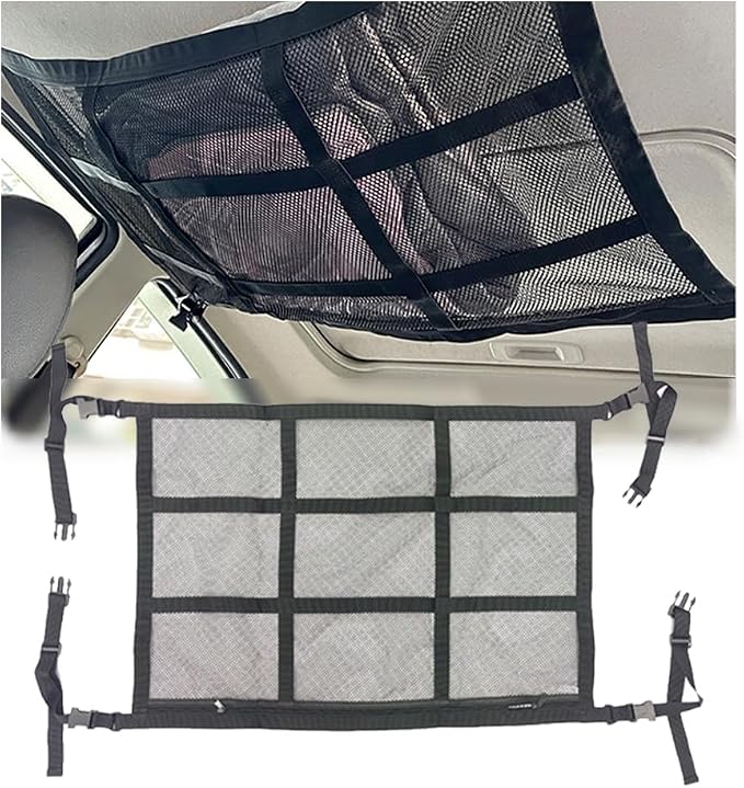 Car Ceiling Cargo Net for Buick Envision Plus 2021-2026 Car Roof Storage Mesh Bag Adjustable Roof Storage Organizer Double-Layer Mesh Pocket Accessories