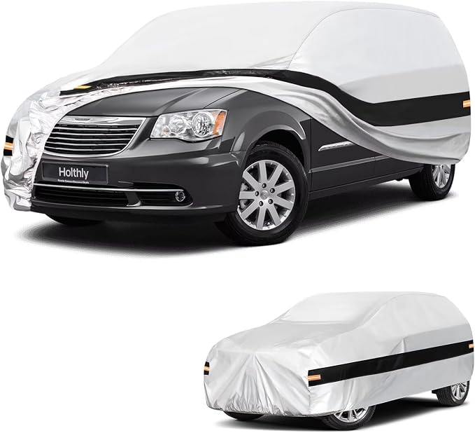 10 Layers Minivan Car Cover Custom Fit for Chrysler Town & Country,Voyager,Grand Voyager, Waterproof All Weather for Automobiles, Outdoor Full Cover Sun Dust Protection with Cotton. Silver