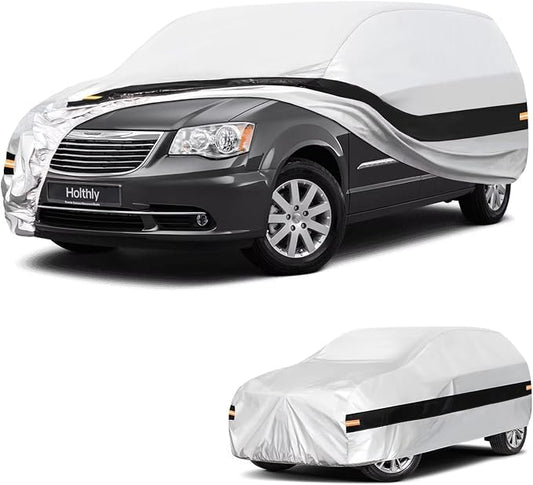 10 Layers Minivan Car Cover Custom Fit for Chrysler Town & Country,Voyager,Grand Voyager, Waterproof All Weather for Automobiles, Outdoor Full Cover Sun Dust Protection with Cotton. Silver