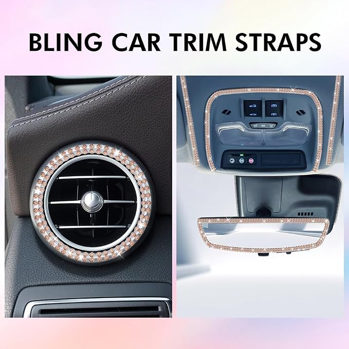 16.4Ft Bling Car Trim Self Adhesive Bling Rhinestone Car Accessories for Women Glitter Crystal Rhinestone Cars Interior Exterior Accessories Sticker DIY Cars Dashboard Diamond Decor for Women (Pink)
