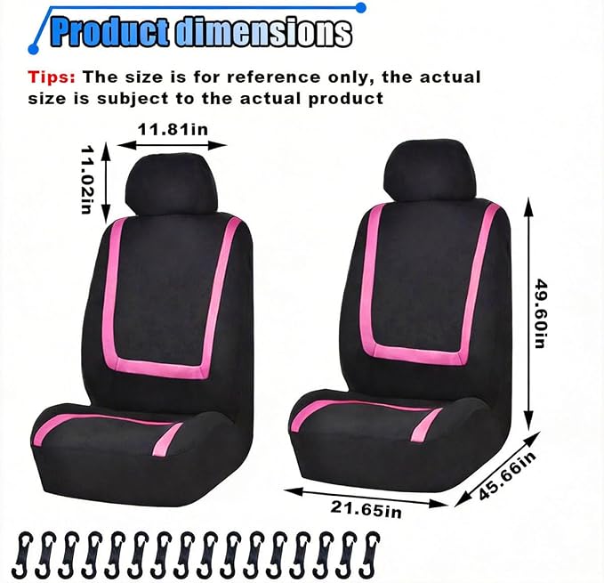 LAINLOY 2 Pack Car Seat Covers, Breathable Seat Protectors, Anti-Slip Driver Seat Cover, Comfortable Front Seat Cover Set Universal Fit for Truck, SUV, Sedan, Airbag Compatible (Black&Pink)