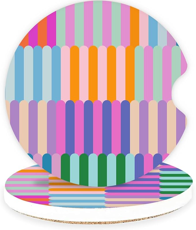 Ceramic Car Coasters – Absorbent Car Cup Holder Coaster Set for Women, Cute Aesthetic Car Accessories for Girls, 2 Pack (Sunset Spectrum)