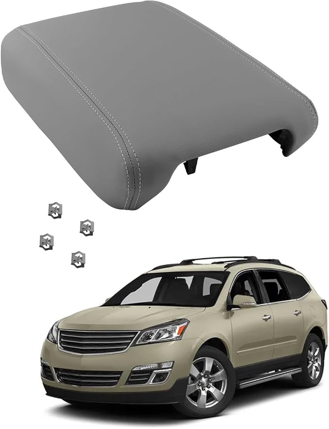 Center Console Lid, Fit for 2007-2016 GMC Acadia, 2008-2017 Chevy Traverse | Fit for Buick Enclave, 2007-2010 Saturn Outlook, Middle Console Armrest Cover Assembly, Replace OE#925-088 (Grey), 22905366