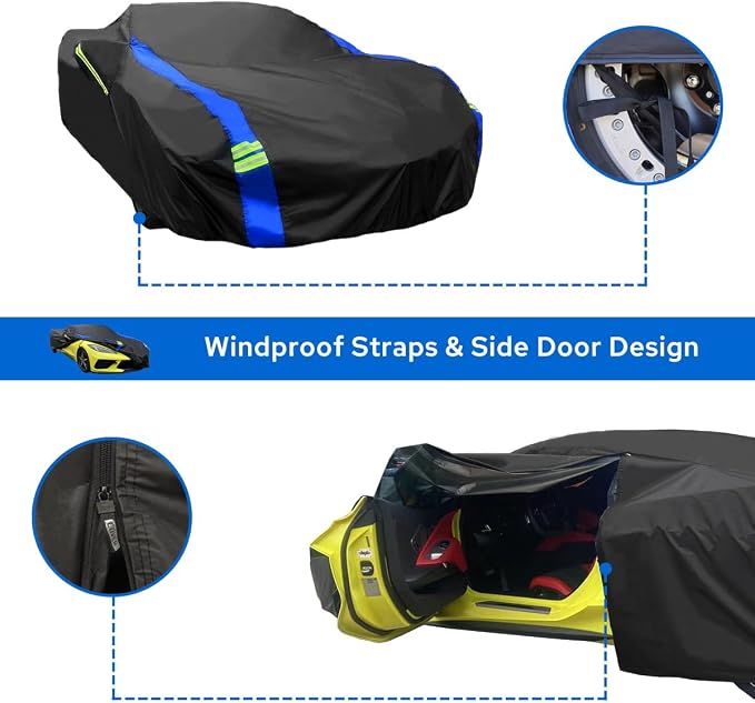 Avecrew for Chevrolet Corvette C8 Car Cover Waterproof All Weather for Automobiles, Outdoor Full Exterior Covers Fit 2020-2026 Corvette C8 with Windproof Strap and Driver Door Zipper