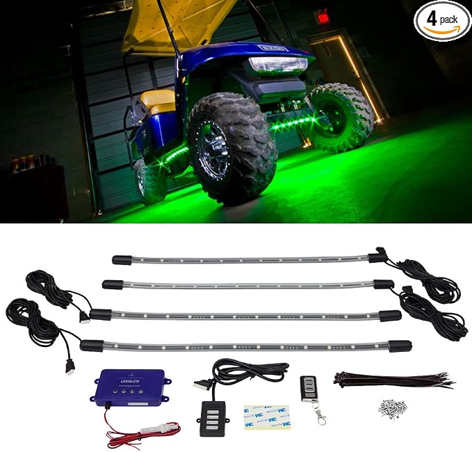 LEDGlow 4pc Million Color LED Golf Cart Underglow Kit Previous Gen Model | Accent Neon Lights Fit 12V EZGO Yamaha Club Car ICON, Multi-Color Water Resistant Flex Tubes, 18 Solid Colors, 22 Modes
