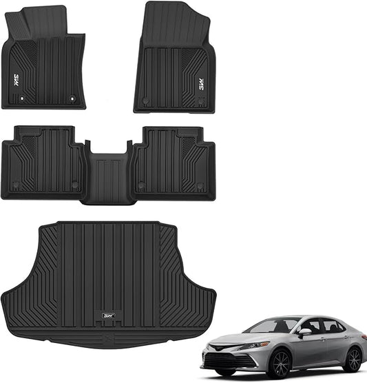 3W Floor Mats & Cargo Liner Fit Toyota Camry 2018-2024 FWD (Not for AWD), TPE All Weather Custom Fit Floor Liner, 1st and 2nd Row and Trunk Mat(L/LE/SE/TRD/XLE/XSE)