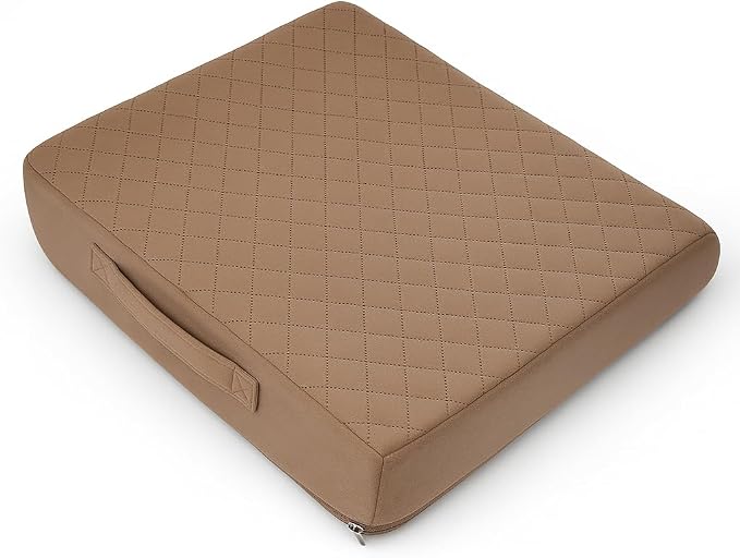 Medium-Soft 20x20x4 Memory Foam Recliner Chair Seat Cushion for Long Sitting - Armchair Pad with Washable Velvety Cover with Waterproof Layer & Non-Slip Base for Seniors & Elderly - Brown