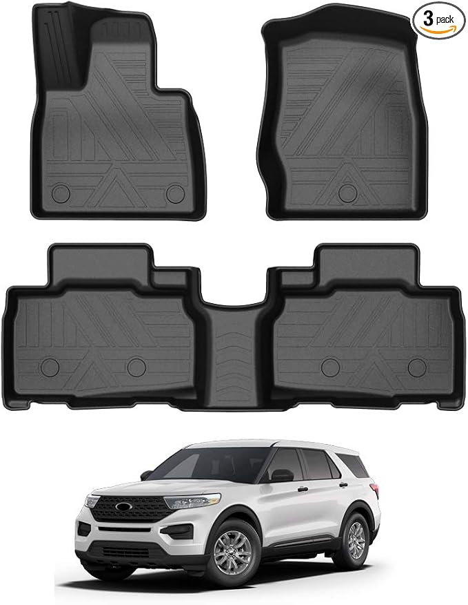 KUST Floor Mats for Ford Explorer 2020-2025 2026, All Weather Floor Liners Rubber Car Mat Front Rear 2 Row for Explorer Accessories High Edge