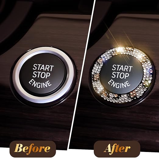 3 Circles of 160 Rhinestones Bling Car Push Start Button Cover Accessories for Women - Emblem Sticker Decoration Ring & Knob