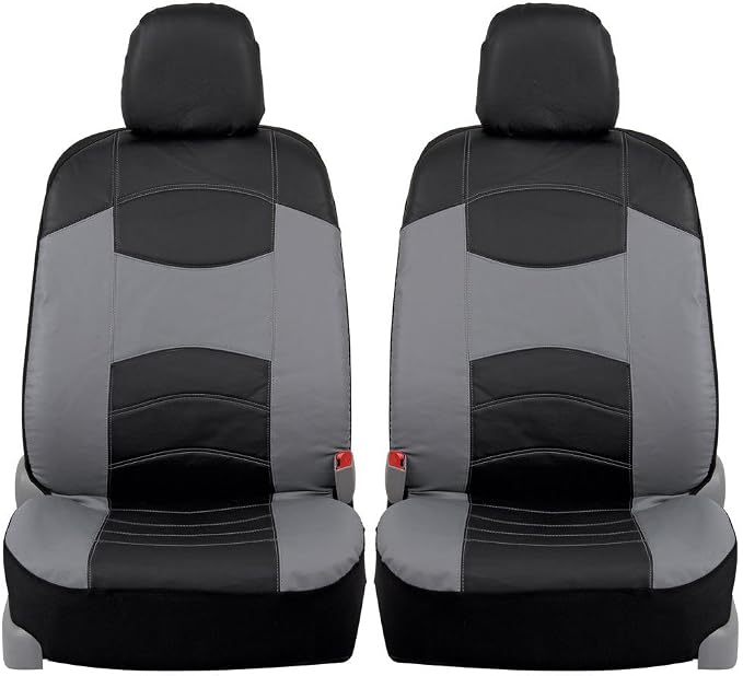 BDK Soft & Smooth Leatherette Sideless Front Car Seat Covers Fit for Car SUV Van (Black & Gray)- Easy Installation Cover