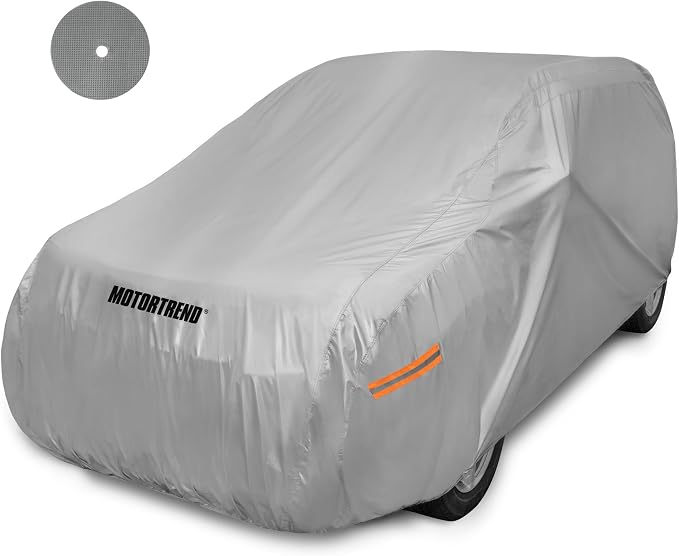 Motor Trend 6-Series Multi-Layered Waterproof SUV & Van Car Cover - Heavy Duty Vehicle Outdoor Indoor Inner Fleece-Lined Snow Rain Sun UV Dust Exterior Protection Full Coverage (XL - max Length 185")
