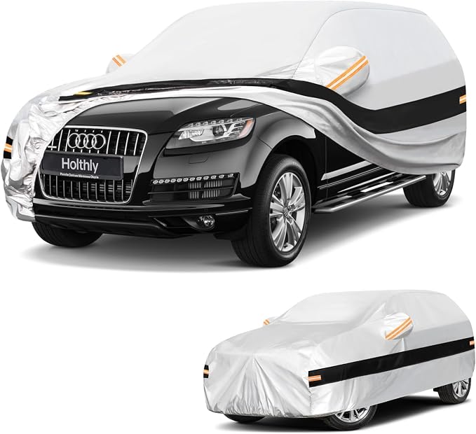 10 Layers SUV Car Cover Custom Fit for Audi Q7 (2005-2026), Waterproof All Weather for Automobiles, Outdoor Full Cover Sun Dust Rain Protection with Cotton. Silver