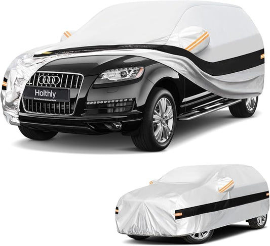 10 Layers SUV Car Cover Custom Fit for Audi Q7 (2005-2026), Waterproof All Weather for Automobiles, Outdoor Full Cover Sun Dust Rain Protection with Cotton. Silver