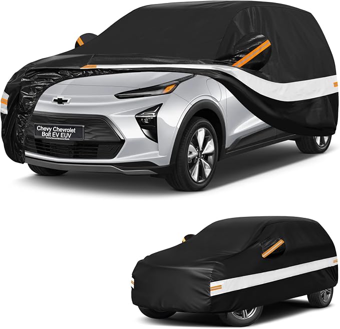 10 Layers SUV Car Cover Custom Fit for Chevy Chevrolet Bolt EV EUV (2016-2026), Waterproof All Weather for Automobiles, Outdoor Full Cover Sun Dust Rain Protection with Cotton. Black