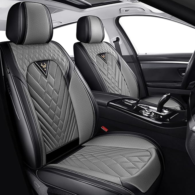 Fit for Toyota Crown Seat Covers 2023-2026,Premium Leather, 360° Full Protection, Thick Padding & Memory Foam, Waterproof & Stain-Resistant Car Seat Cover Front Set (2 Seat,Black&Gray)