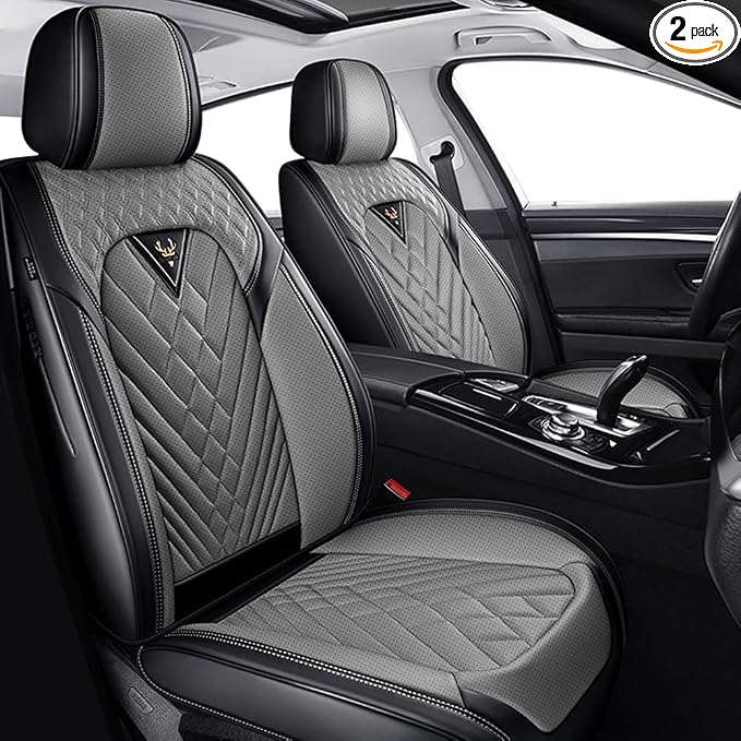 Fit for Toyota Prius Seat Covers 2001-2026,Premium Leather, 360° Full Protection, Thick Padding & Memory Foam, Waterproof & Stain-Resistant Car Seat Cover Front Set (2 Seat,Black&Gray)