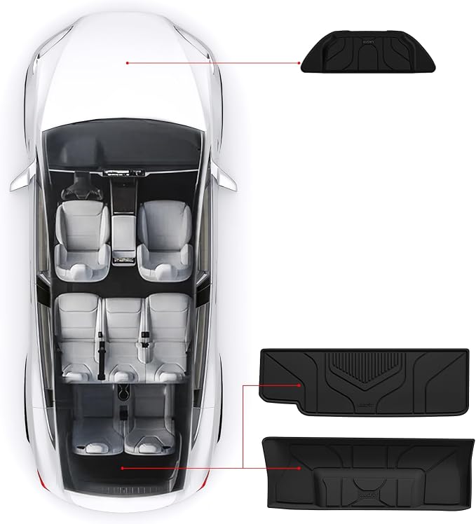 LASFIT Trunk Mats Fit for Tesla Model X & Model X Plaid 6 Seater / 7 Seater 2025 2024 2023 2022 2021, Custom Fit TPE All Weather Waterproof Cargo Liners, Black