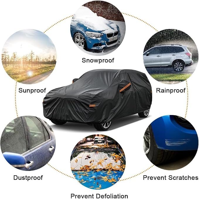 Kayme 7 Layers Car Cover Custom Fit for Honda Fit, Waterproof All Weather for Automobiles,Rain Sun UV Protection.Black